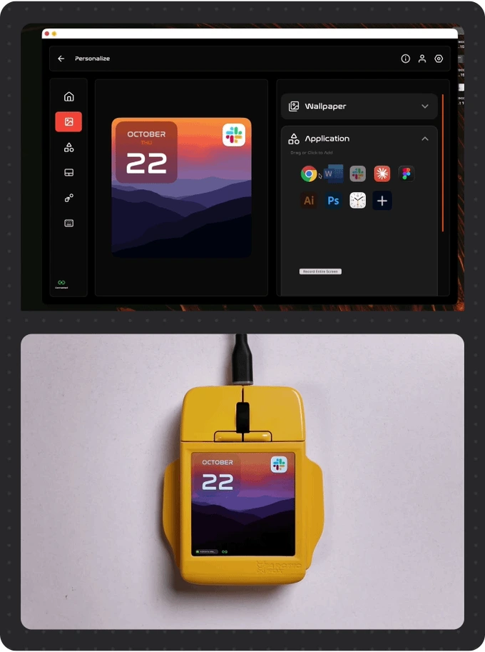 Super Mouse Flow software configuring the mouse touchscreen layout.