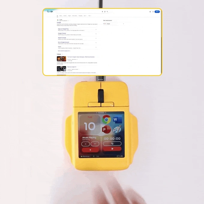 Super Mouse touchscreen used as a trackpad to scroll a desktop window.