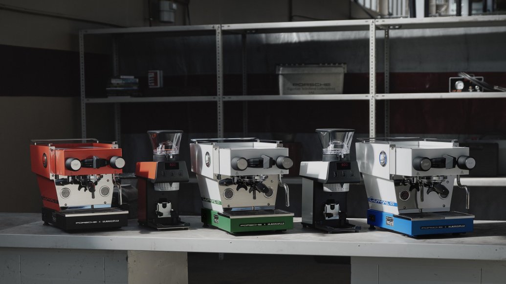 Three Porsche La Marzocco RS 2.7 espresso-machine colorways