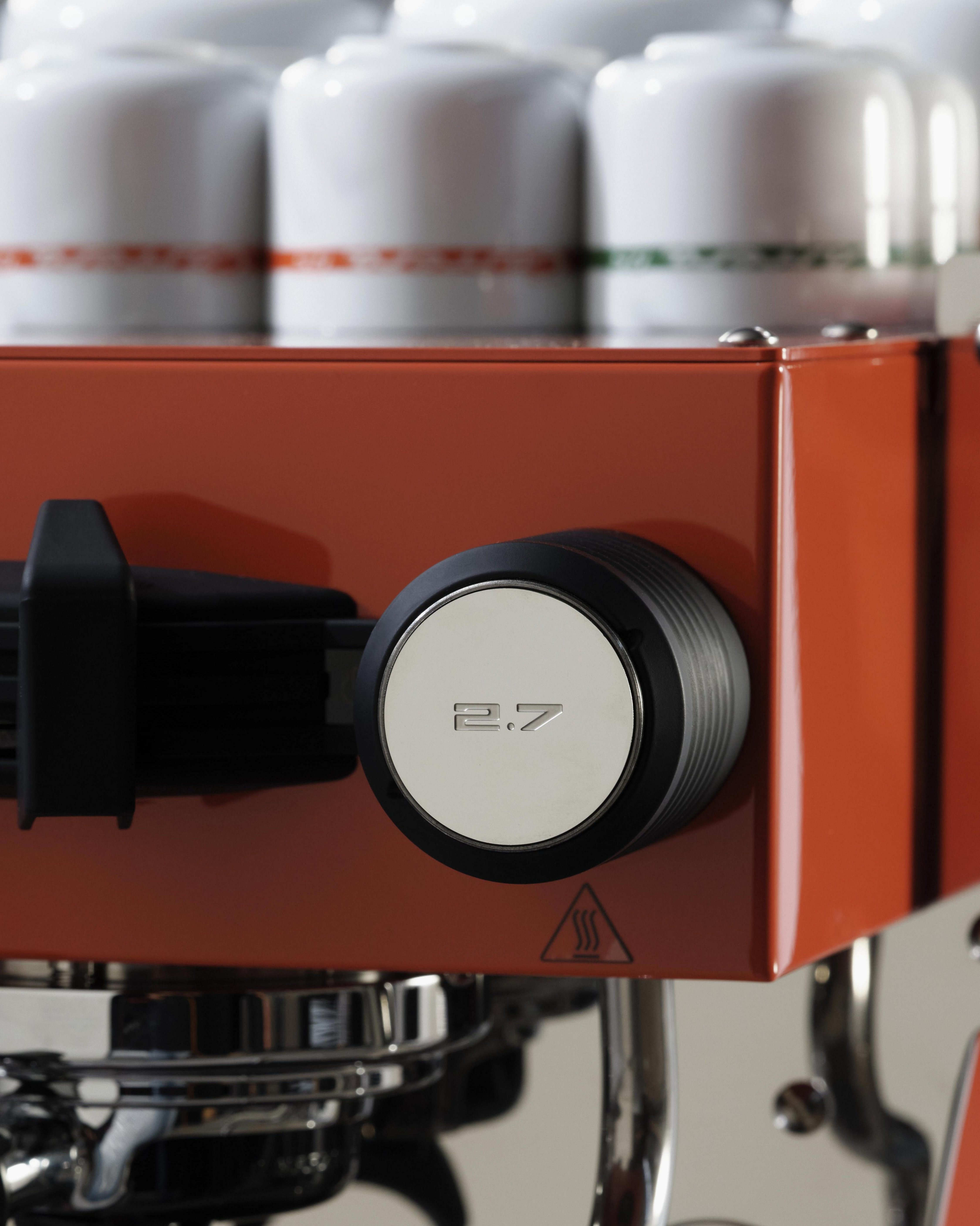 Tangerine Porsche La Marzocco engraved control and cup rail