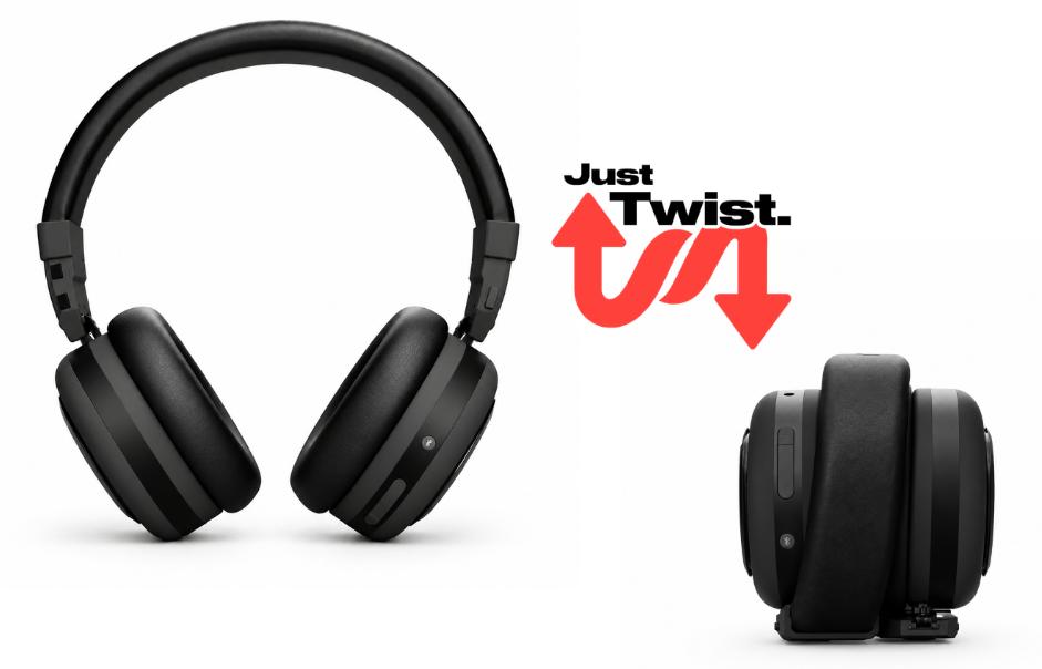 TDM Neo shown as headphones and folded into a speaker