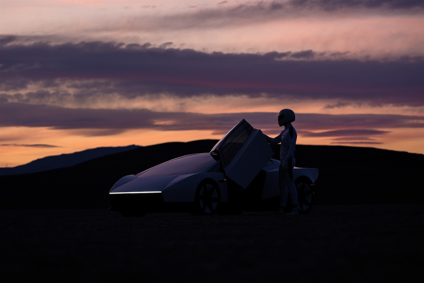 Tesla Roadster sunset raised door.