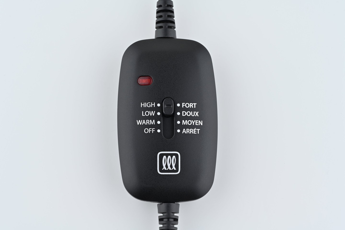 The High, Low, Warm and Off positions are on the cord-mounted switch. Image: Select Brands.