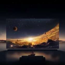 Huawei MateTV 2 Max shown in a stylized cinema scene with a seated viewer