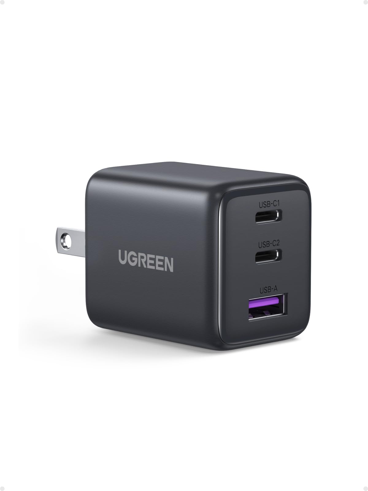 UGREEN's black 30W charger has two USB-C ports and one USB-A port. Image: UGREEN.