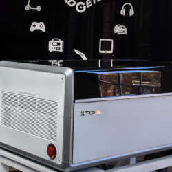 xTool X1 laser workstation on its stand in the Gadgeteer studio
