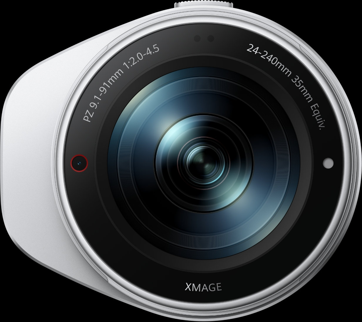 Front of the silver Huawei Z10 lens with its surrounding sensors.