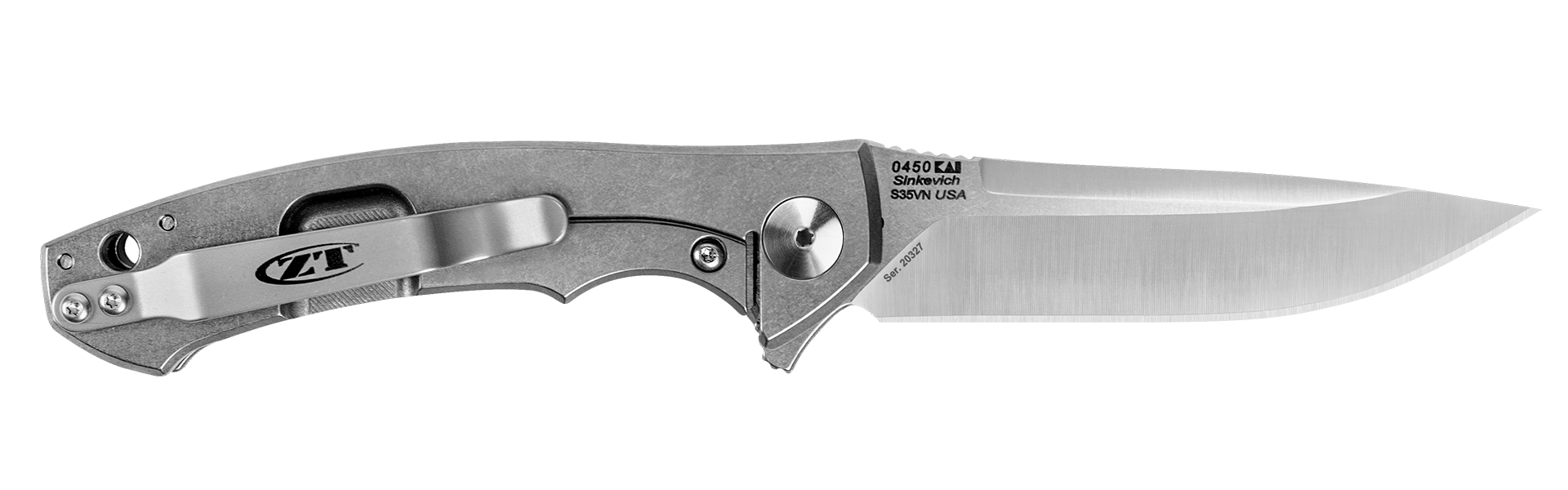 Zero Tolerance 0450 with the titanium lock side and pocket clip visible